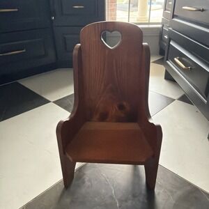 VTG Handcrafted Doll Teddy Bear Chair Wood Tall Back Cut Out Heart 22" Cottage